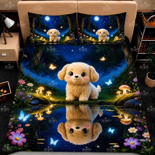 Image of RUMPS 3D Digital Printed Double Bedsheet Flat | Premium Knitted Cotton MicroFabric 90x100 Inch Bed Sheet with 2 Pillow Covers, Cute Cartoon Blue Bird (7D Digital Muti02)