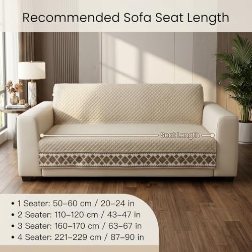 Image of KINGLY Sofa Cover 3 Seater Fully Covered | Stretchable Anti-Slip Slipcover | Washable Furniture Protector | Cream Beige | Seat & Back | Set of 2Pc