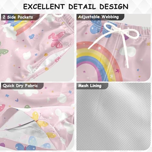 Pigsaly Boys Swim Trunks Rainbows Butterflies Pink Clound Boys Board Shorts Swimsuit Swimwear Summer Bathing Suit 3T3