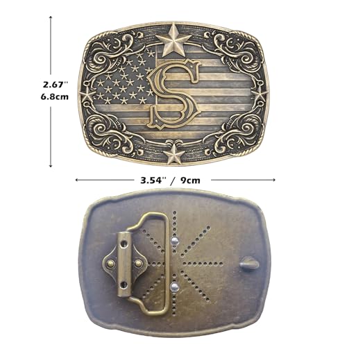 Image of Cowboy Belt Buckle for Men Vintage Western Rodeo Texas Initial Letter ABCDJMR to Z Belt Buckles
