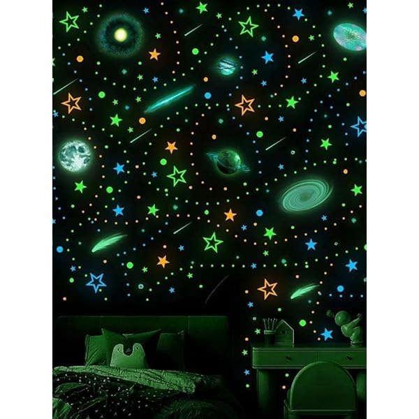 Glow in The Dark Stars Wall Stickers for Kids Room | Space Galaxy Planets Wall Decals for Bedroom | Luminous Night Sky Stickers with Stars, Planets & Comets | Home Decoration for Boys & Girls Bedroom-image-21