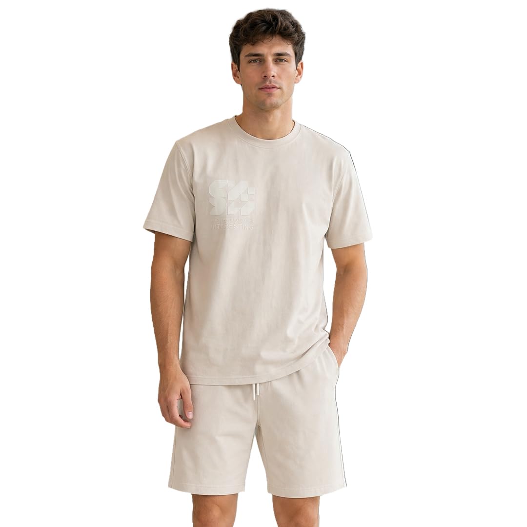 nobero Men Oversized Escape T-shirt and Shorts Co-ord Set(1M-LWCS-R0467-CL5_Cannoli_XL)-picture-32