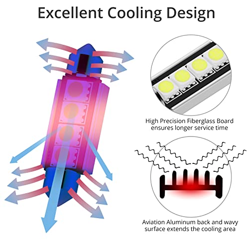 Justech 22Pcs Can-Bus Error Free Led Smd Bulbs Kit Set Spare Parts For Car Interior Dome Map Door Courtesy License Plate Lights Festoon C5W T10 168 194 2825 Xenon-White #TOP3