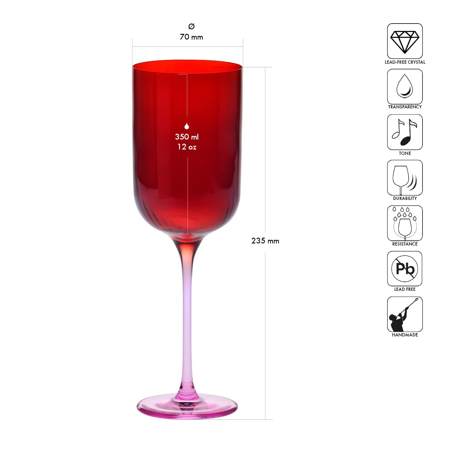 Copas de vino de 350 ml – Juego de 4 piezas – Colección Aurora – Rojo y verde – Cristal – Hechas a mano y coloreadas – Elegantes y modernas – Ideal como regalo