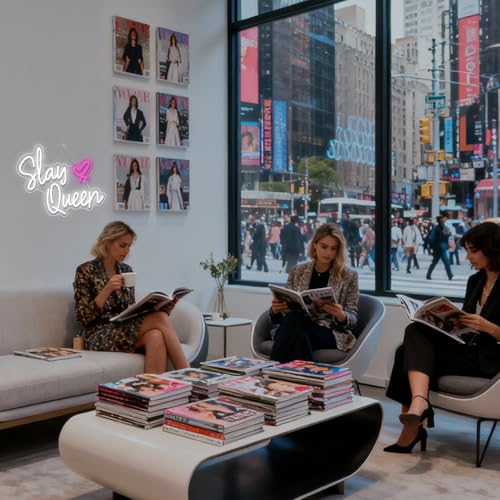 Image of Slay Queen Neon Sign White Pink LED Neon Light Up Signs for Wall Decor Usb Neon Light for Bedroom Preppy Girl Aesthetic Room Dorm Decor Y2k Party Gifts