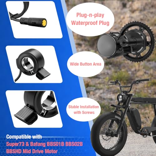 Image of Full Twist Throttle for Super73, Ebike Throttle 3Pin Grip Kit, 12V-72V Plug and Play for Bafang Mid Drive Kit, 7 /8 inch 22mm Handlebar Electric Bike