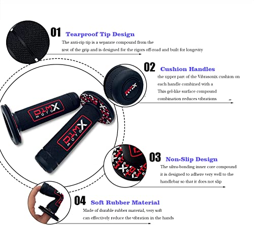 D1M 7/8 "Universal Motorbike Handle Grip Non-Slip Rubber Racing Grip For Motorbike Motocross Compatible Fit Rps Hawk 250 (Red) #TOP3