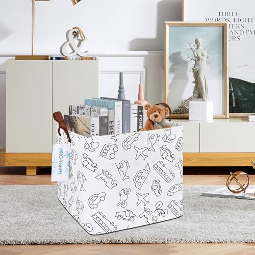 Image of Square Storage Baskets Children Shelves Gift Toy Organizer Room Vehicle | Laundry Hamper Collapse Canvas with Handles for Organizing Home Kitchen Children Toys Office Closet Shelf