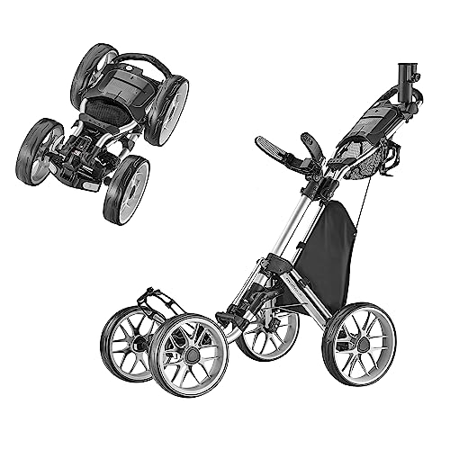 Caddytek CaddyCruiser ONE V8 4 Wheel Golf Push Cart - Lightweight Aluminum Foldable Cart with EVA Wheels, Foot Brake, Adjustable Handle, Cooler Basket, Umbrella Holder, Drink Holder, Scorecard Console by Caddytek - Used condition - US$145.84