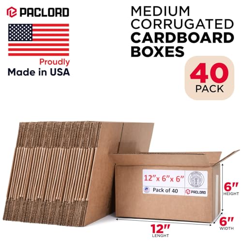 Image of Small Cardboard Boxes 12 inchL x 6 inchW x 6 inchH (Pack of 40) - USA-Made Packing Boxes for Moving, Shipping, or Storage - USPS, UPS, FedEx Approved - Professional Packing Supplies for Moving | USA-Made Packing Boxes for Moving, Shipping, or Storage - USPS, UPS, FedEx Approved - Professional Packing Supplies