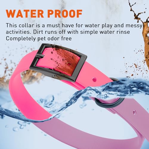 Image of Dogline Biothane Waterproof Dog Collar Strong Coated Nylon Webbing with Black Hardware Odor- Proof for Easy Care Easy to Clean High Performance Fits Small Medium or Large Dogs, Passionfruit Pink