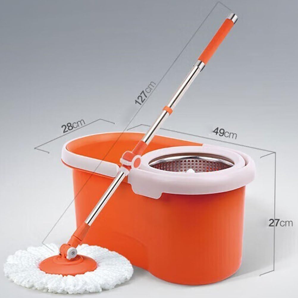 Sistema de cubo de fregona giratoria con protector de salpicaduras desmontable y almohadillas de microfibra adicionales para limpieza de suelos