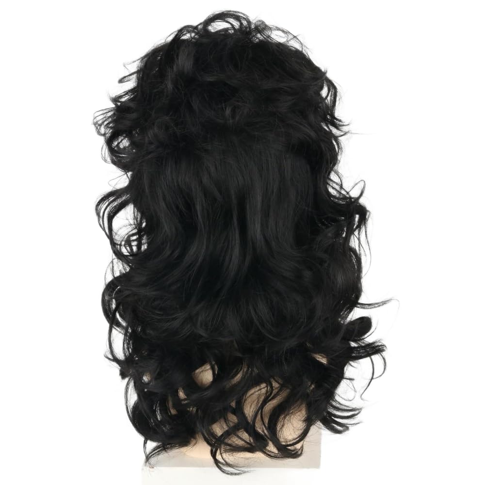 LeMarnia Women's Black Fluffy Long Curly Wig Rock Singer Wig Halloween Party Costume Wigs, 22.75 inches - Image 4