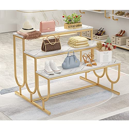 Mesas de exhibición industriales para venta al por menor, estantes apilados para ropa y zapatos, estanterías de almacenamiento, soportes de exhibición de varios niveles para ropa y calzado, soluciones