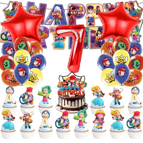 45 Stück Brawl Stars Geburtstagsdeko 7 Jahre, Brawl Stars Luftballons Geburtstag Party Set, Bral Strs Kindergeburtstag Junge, Party Geburtstag Deko Set für Kinder