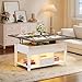 Produktbild YITAHOME Couchtisch mit Höhenverstellbarer, 4-in-1-Multifunktions-Couchtisch mit Stauraum und LED Beleuchtung, Couchtisch lässt Sich in einen Esstisch für das Wohnzimmer umwandeln, Weiß&Grau