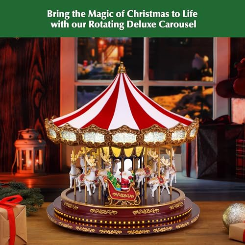 Mr. Christmas Deluxe Carousel Musical Animated Indoor Christmas Decoration, 17 Inch, Brown