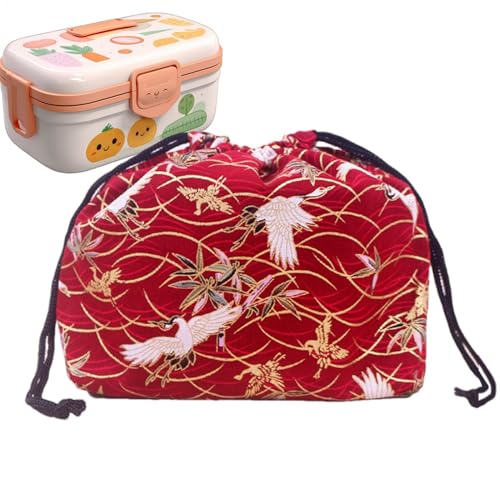 和風ランチボックス、巾着ランチバッグ、ポータブルランチ収納バッグ、巾着付きランチボックスポーチ、再利用可能なランチトートバッグ、仕事、女性、旅行用
