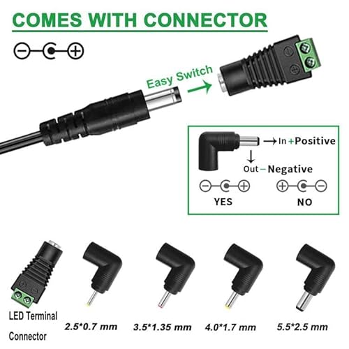 24V 1.5A 1A DC Power Supply, 110-240V AC to DC 24 Volts Plug Adapter for 24Vdc LED Lights Essential Oil Diffusers Mini Printer, with 5 Replace DC Tips.