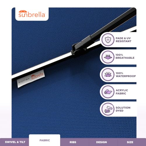Image of Midtown Umbrellas LED Swilt - 10 Ft Solar LED Patio Umbrella, Dark Blue