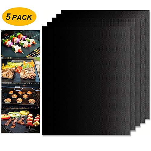 YTYASO BBQ Grill Mat Set of 5,Anti-Stick Barbecue Mat,Reusable and Easy to Clean,for Electric Grill,Gas,Charcoal,Oven - 13 x 15.75 Inch (Black)
