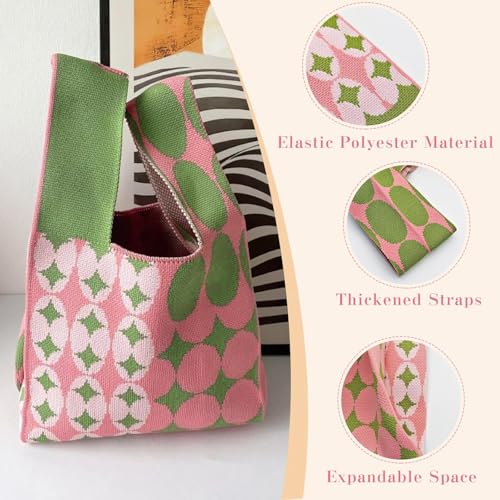 Image of Kawn Crochet Wrist Handbag for Women Wristlet Sleeve Knot Pouch Portable knitted breathable lightweight foldable Casual Small Purse Cute Tote Bag For Shopping, Dating, Travel