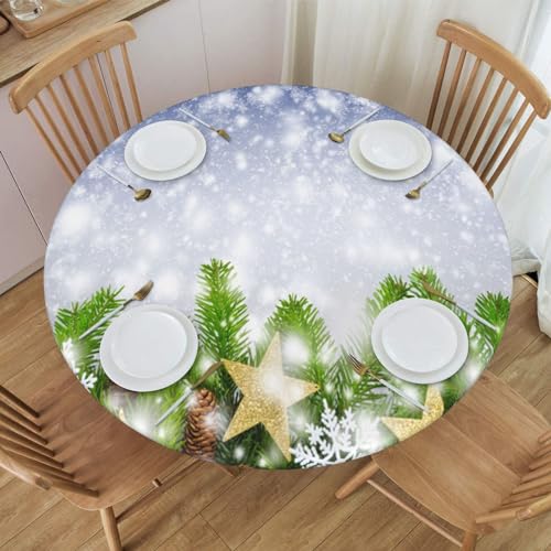 JRMRNEI Round Tablecloth, Christmas Fitted Table Cover Elastic Edge, Waterproof Wipeable Patio Table Cloths for Round Table, Christmas Type11, Tablecloth Size 48