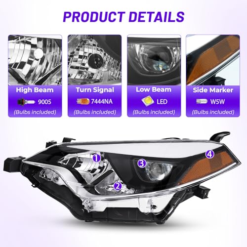 Image of Headlights Compatible with 2014-2016 Toyota Corolla Base /CE /C /LE Eco /LE /L /S Plus /S /Sedan 4-Door LED Headlamps w /Bulbs(Driver and Passenger Side)