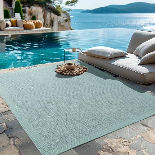 HomebyHome Tapis d'Extérieur Résistant aux Intempéries 200x300 (200 x 290 cm) Bleu - Résistant aux UV, Imperméable et Léger - Idéal pour Balcon,...