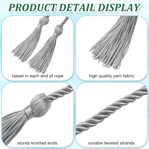 Image of ONUPGO Graduation Honor Cord, 68 inch Silver Graduation Cords Rayon Braided Tassel Cord, Polyester Yarn Long Robe Honor Rope for Graduation Students, Bachelor Gown