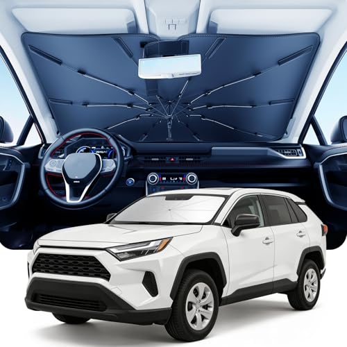 DMJN Umbrella Windshield Sun Shade for Toyota RAV4 Car Sunshade for Front Windshield [Nano Ice-Crystal Coatings] UPF50+ Heat & UV Block Protect Interior & Keep Cooler