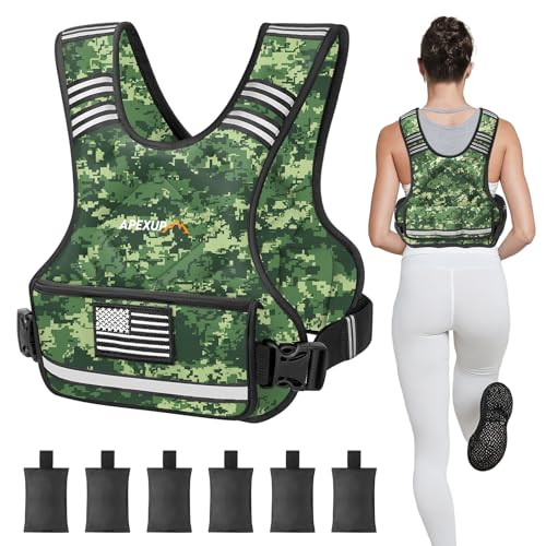 Image of APEXUP Adjustable Weighted Vest, 4-10lb /12-18lb /20-32lb Vest with 6 Ironsand Weights and Large Pocket, Weight Vest for Men Women Strength Training, Running, Walking