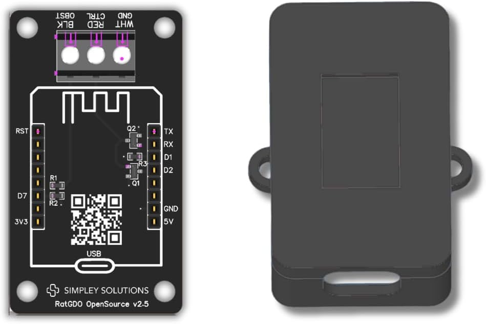 Smart Garage Door Opener, RatGDO Open Source Board with Case. Works with Chamberlain and Liftmaster Models | Security+ 2.0 | No Subscription Fees (Included D1 Mini ESP12 ESP8266 | HomeKit/Apple Home)