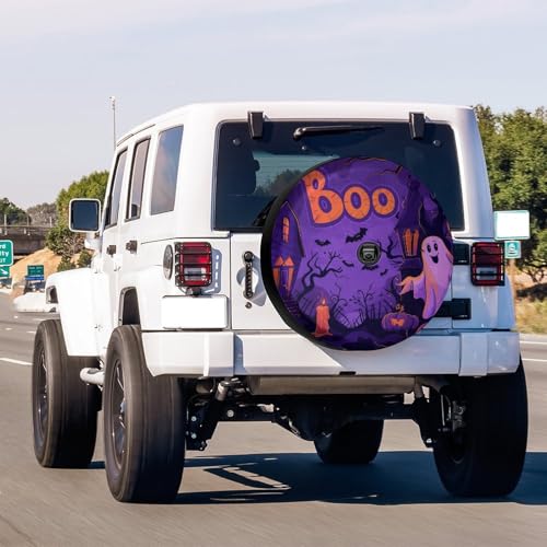 Image of Delerain Spare Tire Cover with Backup Camera Hole Halloween Pumpkins Ghosts Wheel Covers Waterproof Dust-Proof UV Sun Universal Fit for Trailer RV SUV Truck (18 Inch for Diameter 32 inch-34 inch)