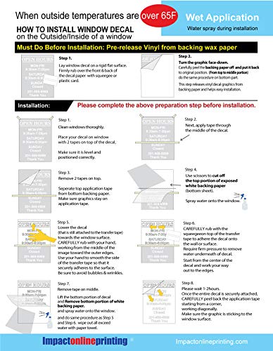 Custom Business Hours Window Decal- Classic-Vinyl Custom Lettering, Glass Door Sign - Free Squeegee - Easy Install Manual (10.5"X13.5") #TOP4