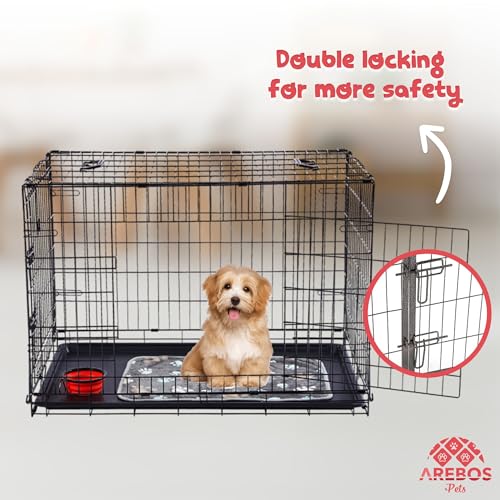 Arebos Hundekäfig 63 x 45 x 51 cm | Hundetransportbox Auto klappbar | Hundebox faltbar | Transportbox Hund mit 2 Türen | Hundekäfig für Zuhause | S Schwarz