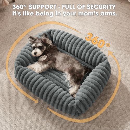 Dog Beds for Small Dogs, Washable Orthopedic Dog Bed with Removable Cover, Rectangle Soft Calming Sleeping Puppy Bed Durable Pet Cuddler with Anti-Slip Bottom, 20"x19"x6" Grey - Image 5