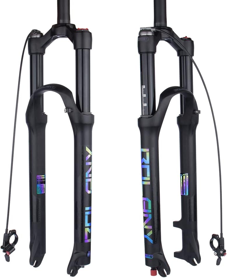 BOLANY 26/27.5/29 Mountain Bike Air Suspension Fork Shock Absorber Rebound Adjustment 1 1/8 Straight Tube QR 9mm Travel 100mm Manual/Remote Locking Fit Mountain/Road Bike