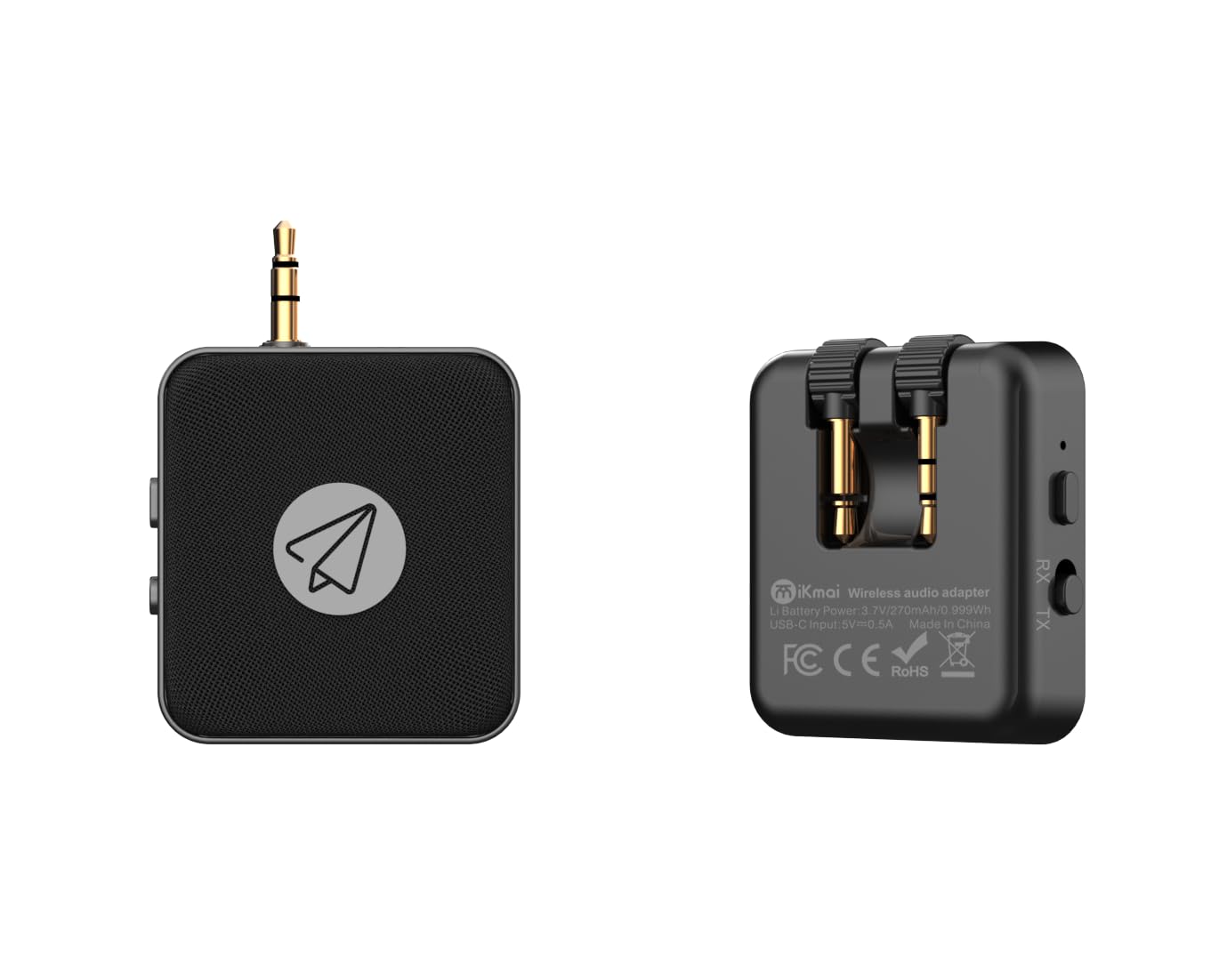 Photo 1 of iKmai Airplane Bluetooth Adapter 2in1, Foldable 3.5mm AUX Jack for Different Airlines, 20h Play time, Transmitter to 2 Airpods/Headphone, Receiver to Car/Home Stereo