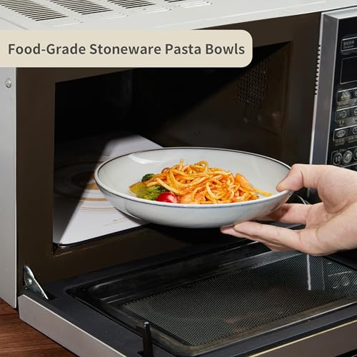 Image of 8.75'' Ceramic Pasta Bowls Set of 4, Salad Bowls Pasta Serving Bowls | 32Oz Versatile Serving Bowls for Pasta, Salad, Fruit & Noodles, Soup Bowls Sets, Stoneware Pasta Plates, Moonstone White