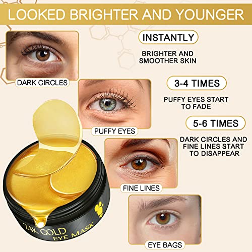 24K Gold Eye Mask, Under Eye Mask 60 Pcs, Eye Patches For Puffy Eyes Collagen, Under Eye Patches For Dark Circles And Puffiness, Hydrating Eye Mask Skincare For Eye Bags And Wrinkles #TOP1