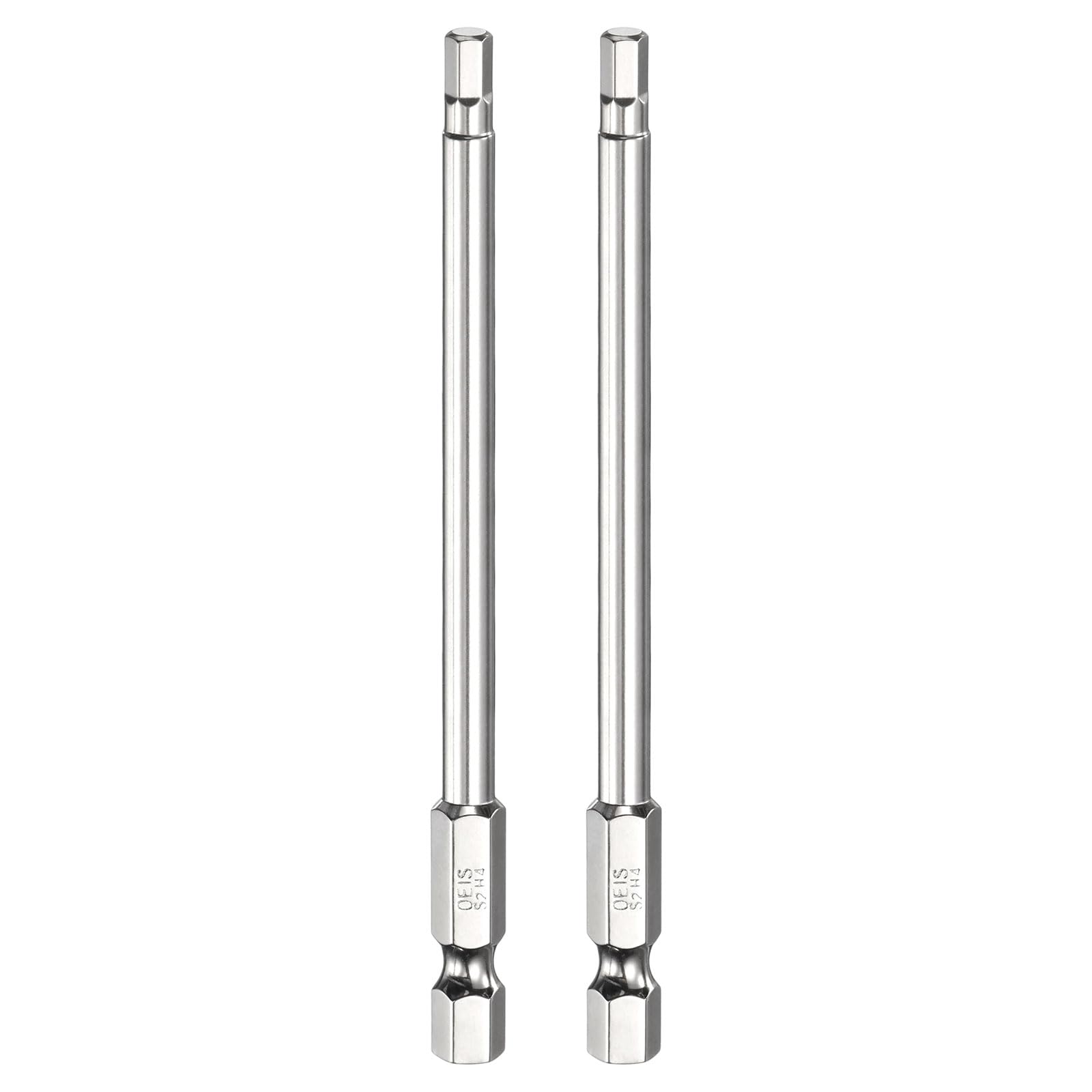 sourcing map 2pcs H4.0 Hex Head Screwdriver Bit 4.0mm Metric Flat Tip 1/4" Hex Shank 100mm (4") Long Magnetic Hexagonal Screw Drill Bit Wrench Chrome Plated Power Driver Socket