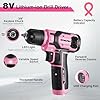 WORKPRO Pink Cordless Drill Set, 8V Impact Drill Driver with 53pcs Bit Set, 2.0Ah Electric Power Drill Kit with 3/8" Keyless Chuck and Variable Speed Trigger, Portable for DIY- Pink Ribbon
