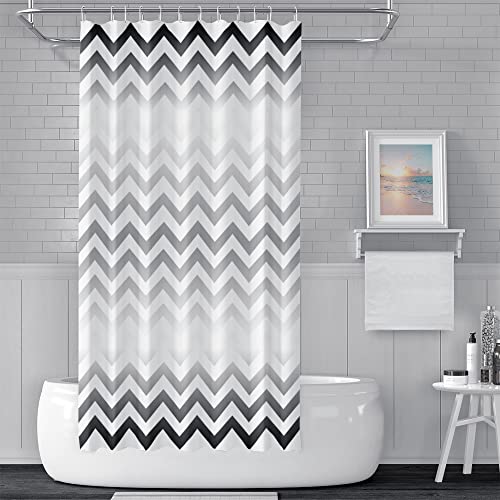 SDOTPMT 105x160cm Wave Stripe Shower Curtain Black White Horizontal Wavy Zigzag Bath Curtain Abstract Geometric Bathtub Curtain for Kids Bathroom Decor Fabric Polyester Waterproof with Hooks - Image 2