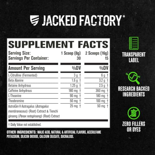 Image of Jacked Factory NITROSURGE Pre Workout Supplement - Endless Energy, Instant Strength Gains, Clear Focus, Intense Pumps - NO Booster & Powerful Preworkout Energy Powder - 30 Servings, Arctic White