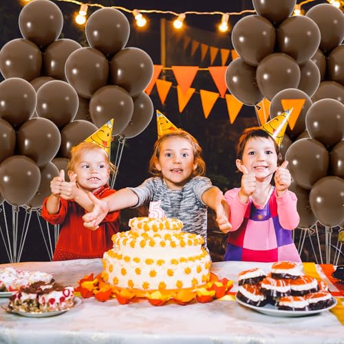 Image of 100pcs Dark Brown Balloons 12inch Neutral Brown Party Latex Balloons for Birthday Bear Baby Shower Boho Wedding Party Decoration (with 66ft Ribbon)