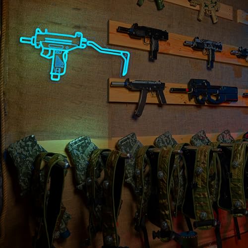 Image of Gun Neon Sign UZI Sign for Wall Decor Large Size(23.4x11.2 Inch) Smart plug timer compatible USB Powered Man Cave Bedroom Decor