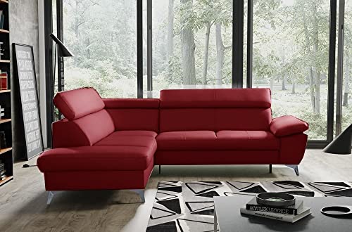 VENESETTI Canapé d'angle Convertible en Cuir Italien de Luxe 5/6 Places Warren II, avec Coffre, Rouge foncé, Angle Gauche