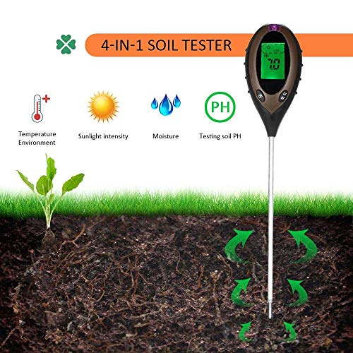 Image of 4 in 1 Plant Flowers Soil PH Moisture Light Soil Meter Temperature Thermometer Soil Survey Instrument Sunlight Intensity Tester