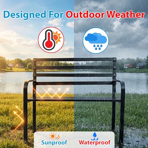 Image of BRISHI 2 Seater Metal Garden Bench for Indoor & Outdoor Park /Patio /Living Room /Terrace /Balcony (Black)